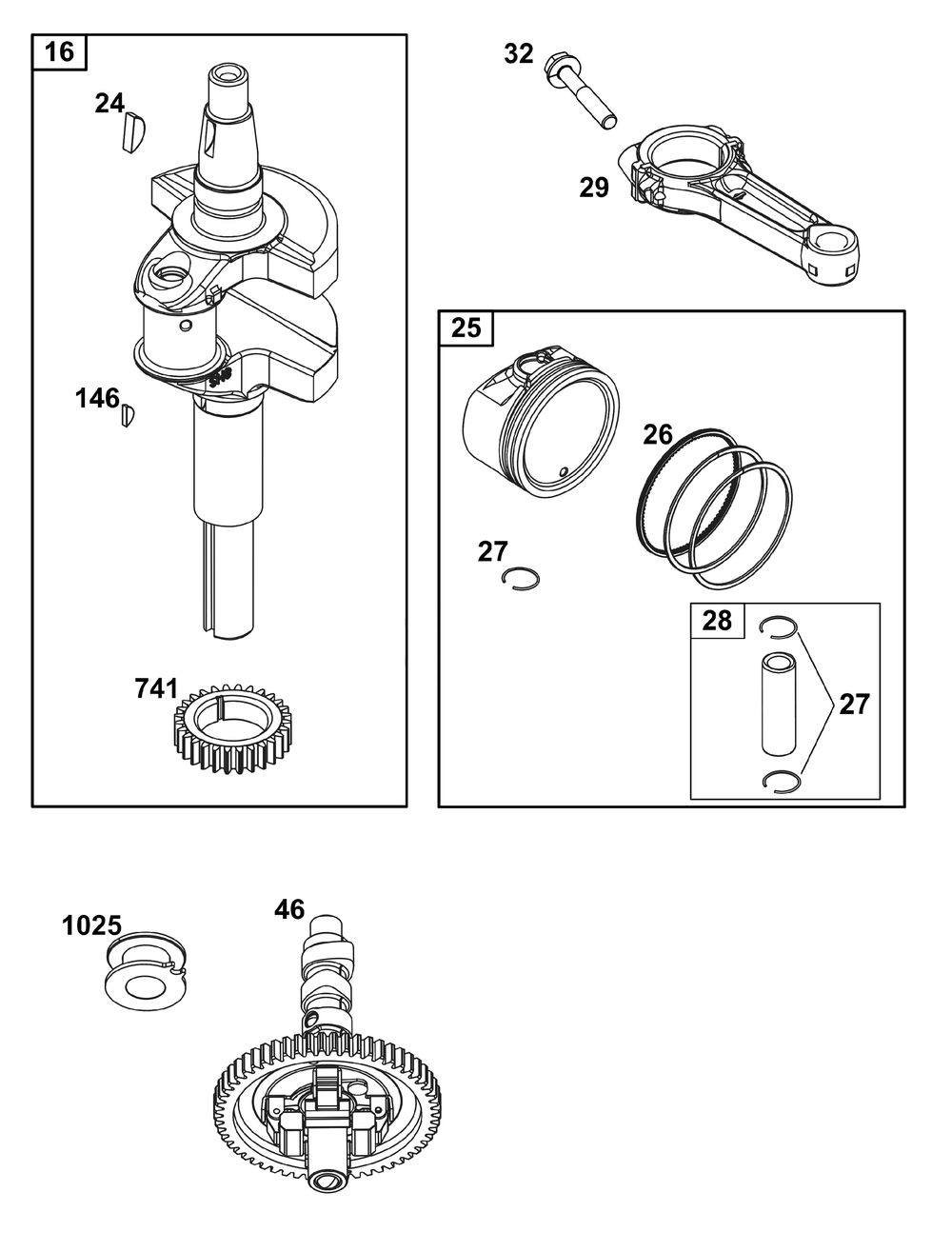 Crankshaft Group Diagram and Parts List for 305772-0154-G1 200000 - 399999 Briggs and Stratton Engine
